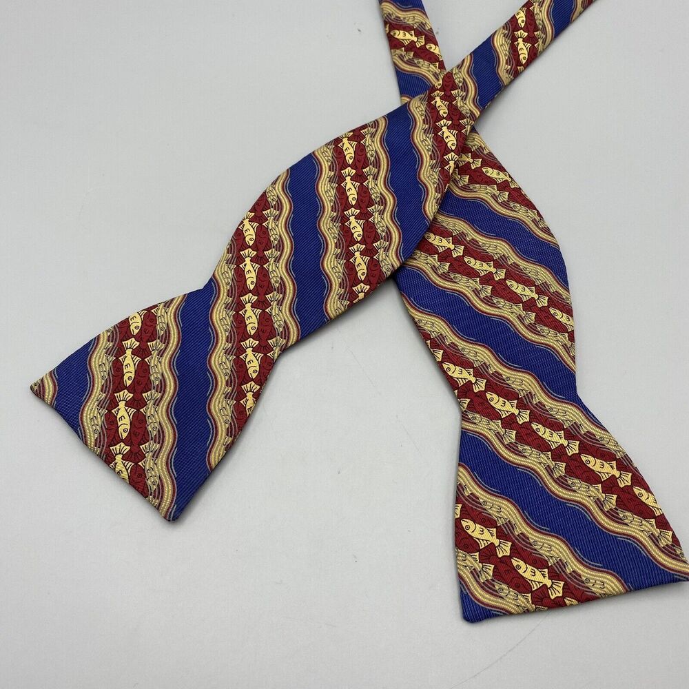 Men's Silk Bowtie‎ The Art Of M.C. Escher Beau Ties Of Vermont Fish Blue Red
